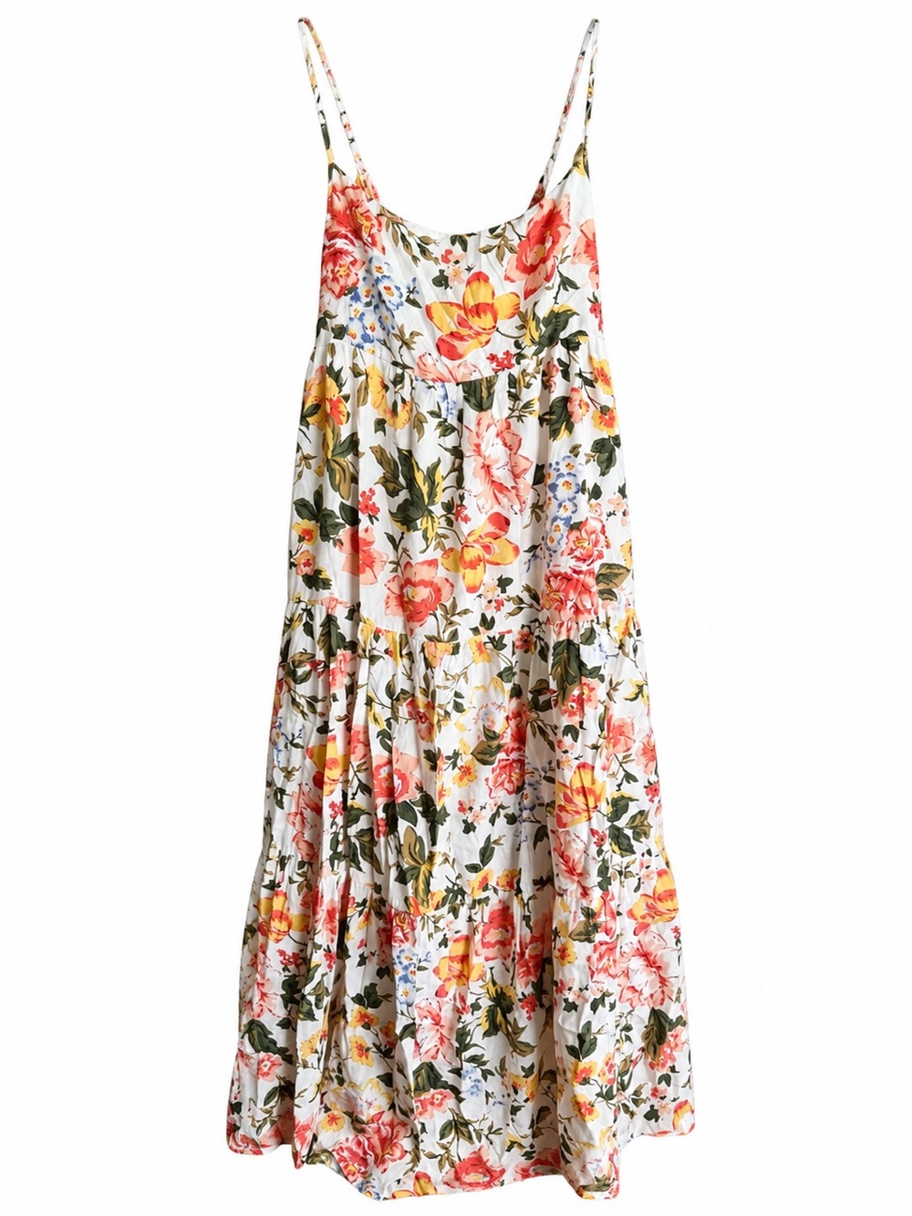Faithfull the Brand Floral Print Tiered Midi Dress Size S